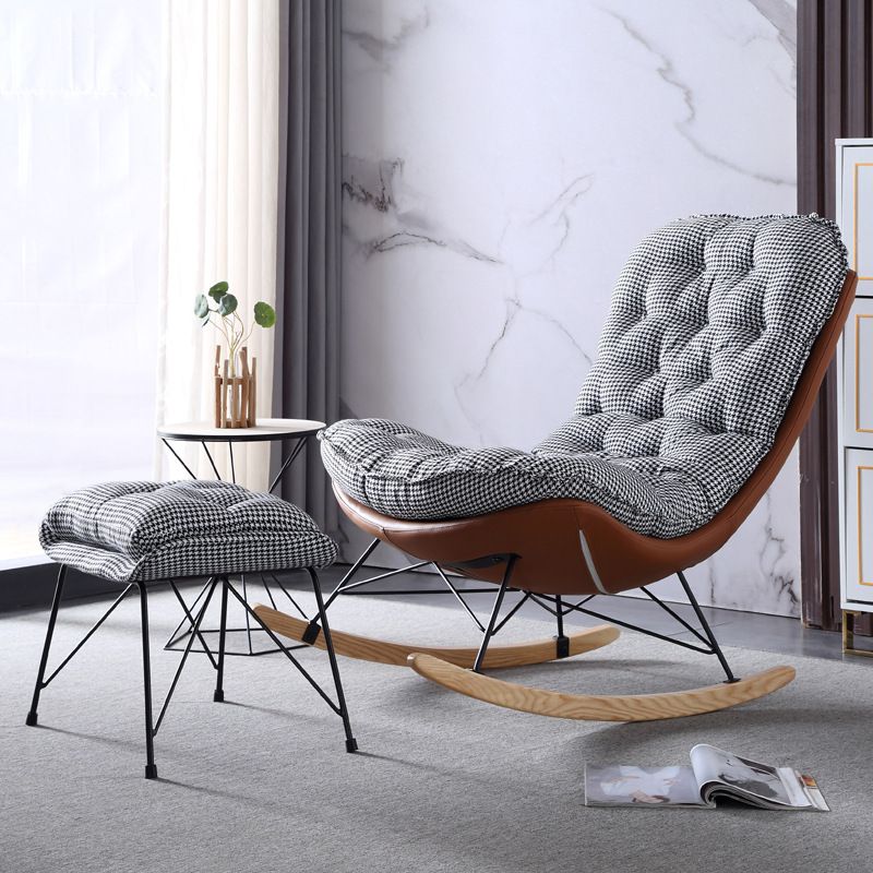 Style Single Rocker Chair Modern Iron Base Lazy Chair for Balcony and Bedroom