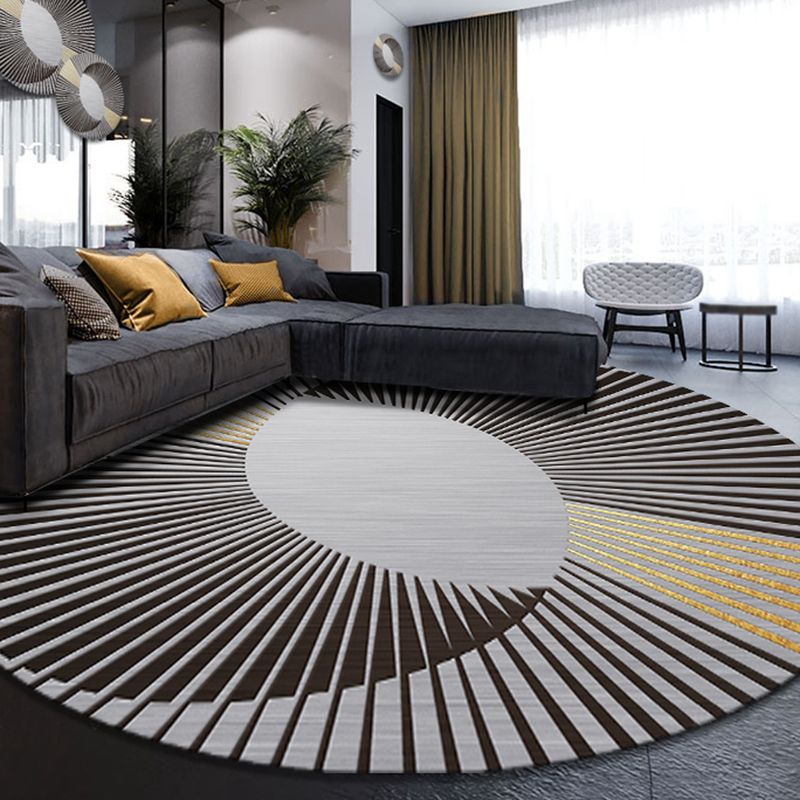 Black Modern Rug Polyester Straight Line Rug Washable Rug for Drawing Room