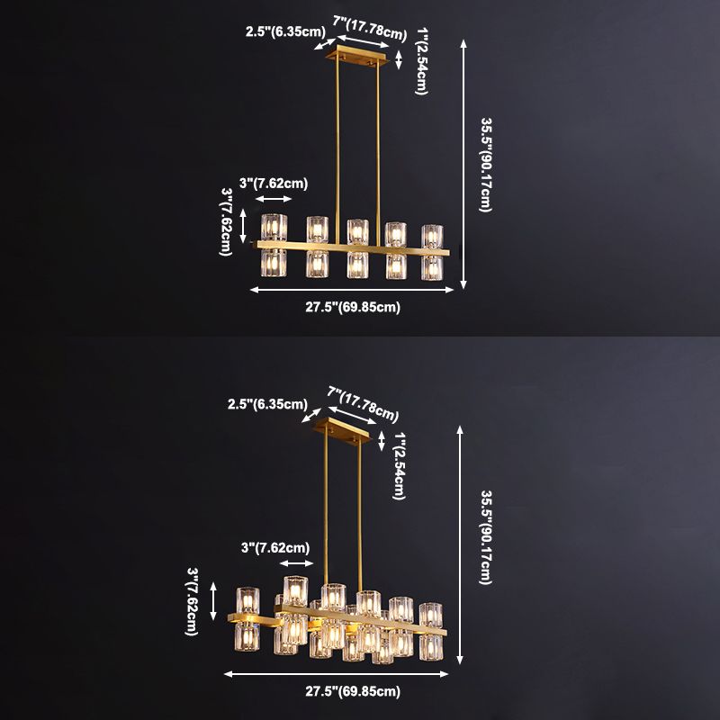 Cylinder Shade Island Light Modern Style Simple Glass Hanging Light in Gold for Restaurant