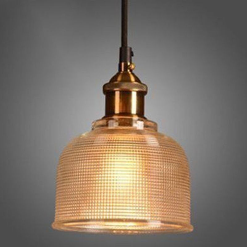 1 Light Bell Pendant Lamp Vintage Industrial Ribbed Glass Hanging Lamp for Dining Room Table