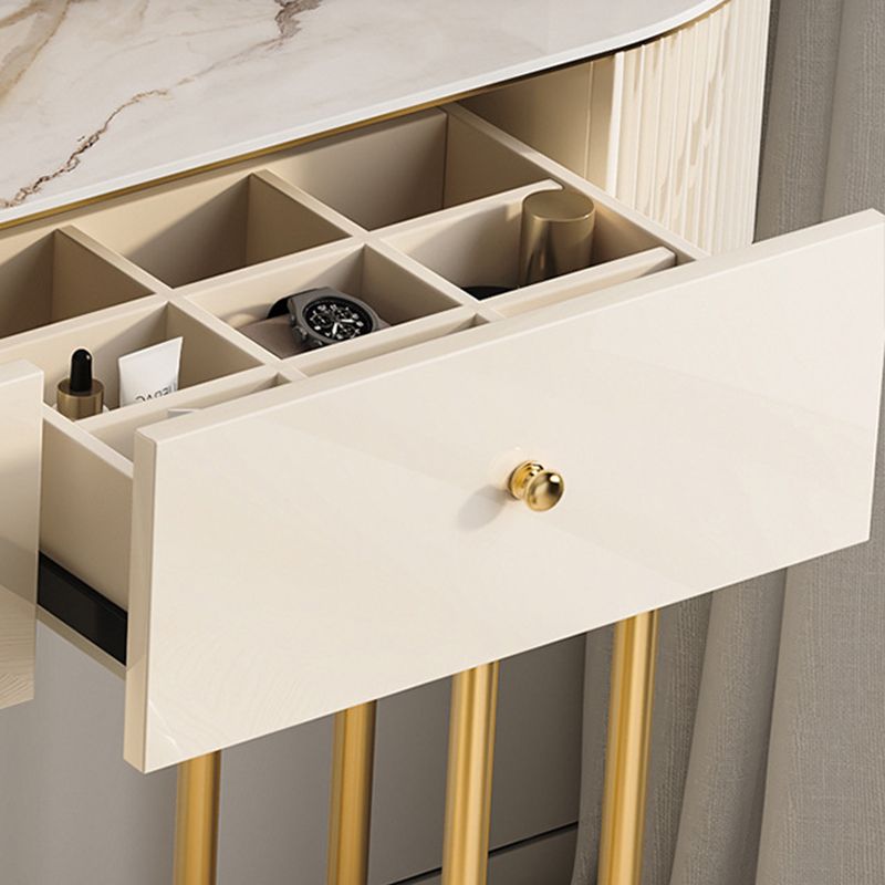 White Vanity, 30.71" High Stone Vanity Set with Stool, 2/4 Drawers Dresser