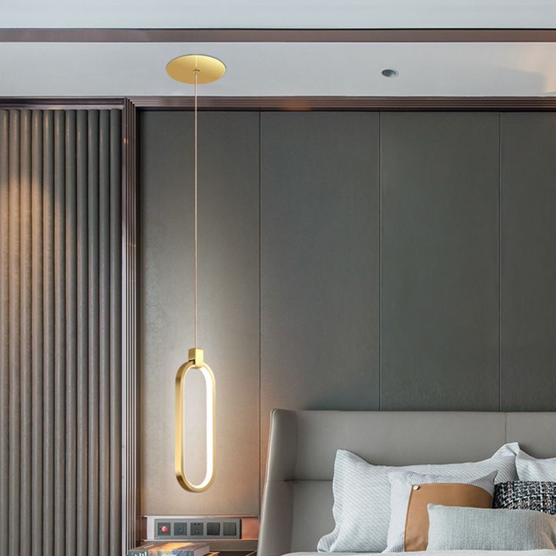Minimalist Style LED Hanging Pendant Light Oval Pendant Light Kit with Metal Shade