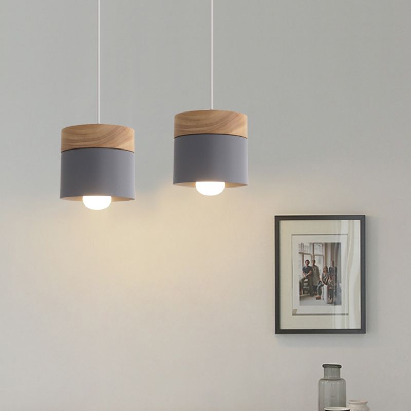 1 Light Cylindrical Hanging Pendant Modern Macaron Style Metal Hanging Lighting
