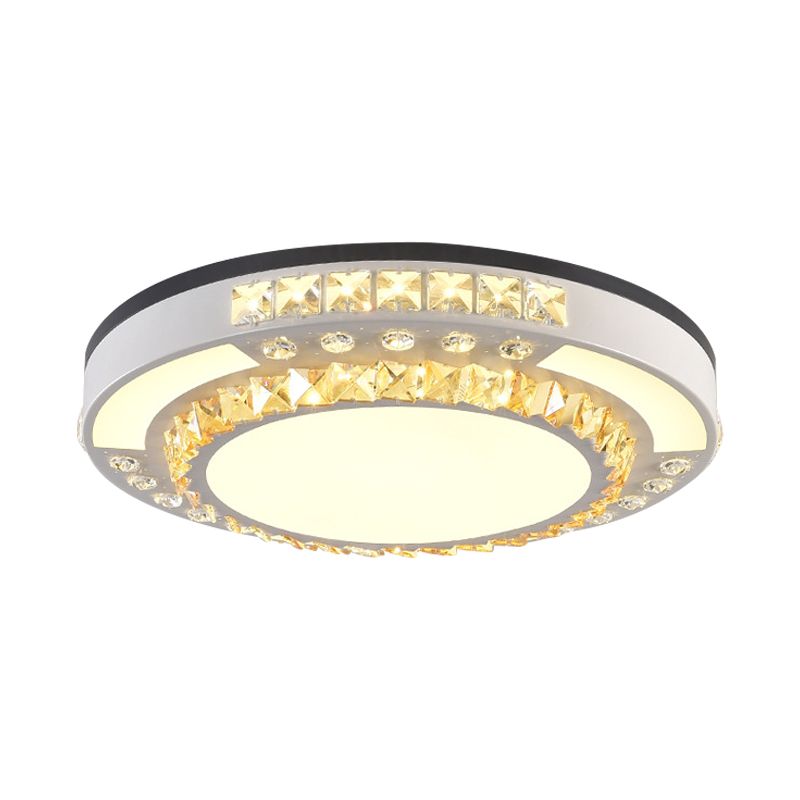 Lampe LED encastrée circulaire moderne en bloc de cristal transparent, montage au plafond en blanc pour le salon