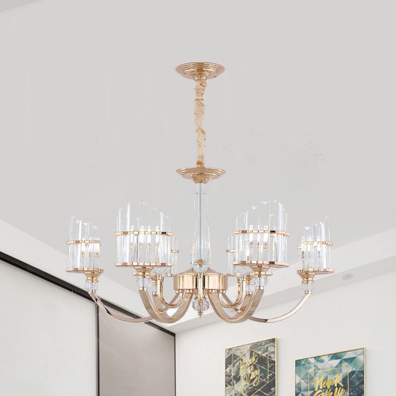 Gouden Swoop Arm Kroonluchter Licht Moderne stijl Crystal Prism 6 Lights Eetting Table Suspension Lamp