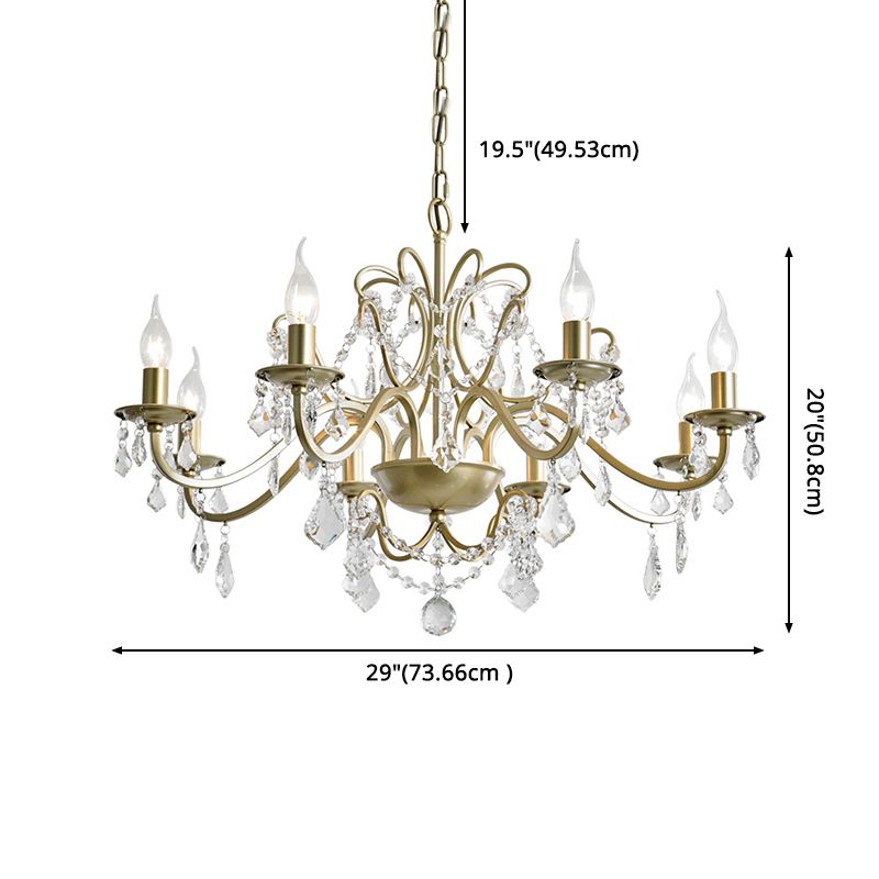 K9 Crystal Drops Candlestick Chandelier Lights Vintage Rustic Style Lighting Pendant for Living Room