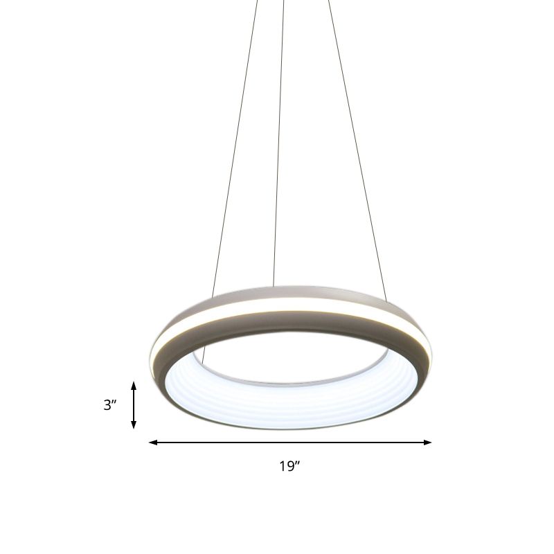 Donut Metal Pendant moderniste LED White / Grey Hanging Lightture en troisième vitesse, 19 "/ 25" de largeur
