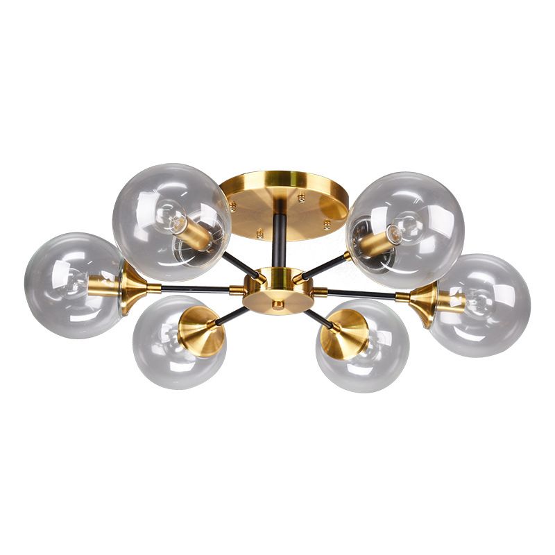 Glass Round Shape Flush Ceiling Light Modern Multi Lights Flush Mount Lighting in Black