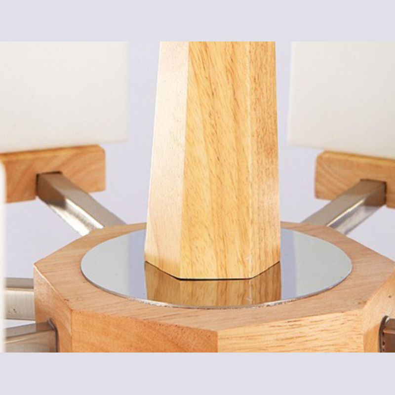 Modern Singularity Radial Pendant Light Wooden Indoor Chandelier with White Frosted Glass Shade