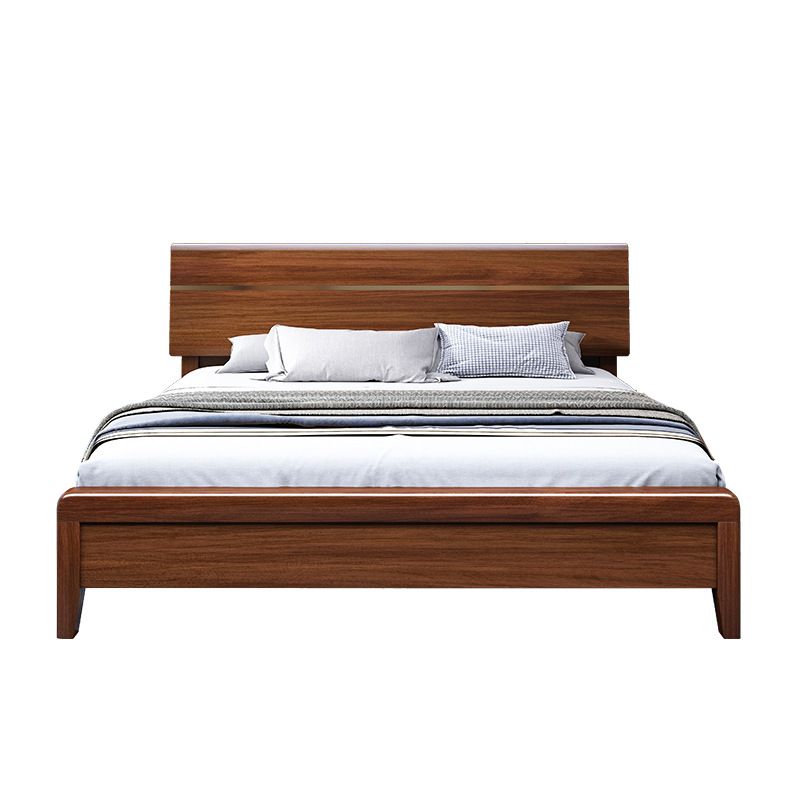 Mid-Century Modern Standard Bed Walnut Espresso Bed Frame With Custom Gold Legs