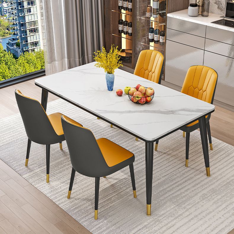 Modern Fixed Sintered Stone Dining Room Table with 4 Metallic Legs Kitchen Dining Set