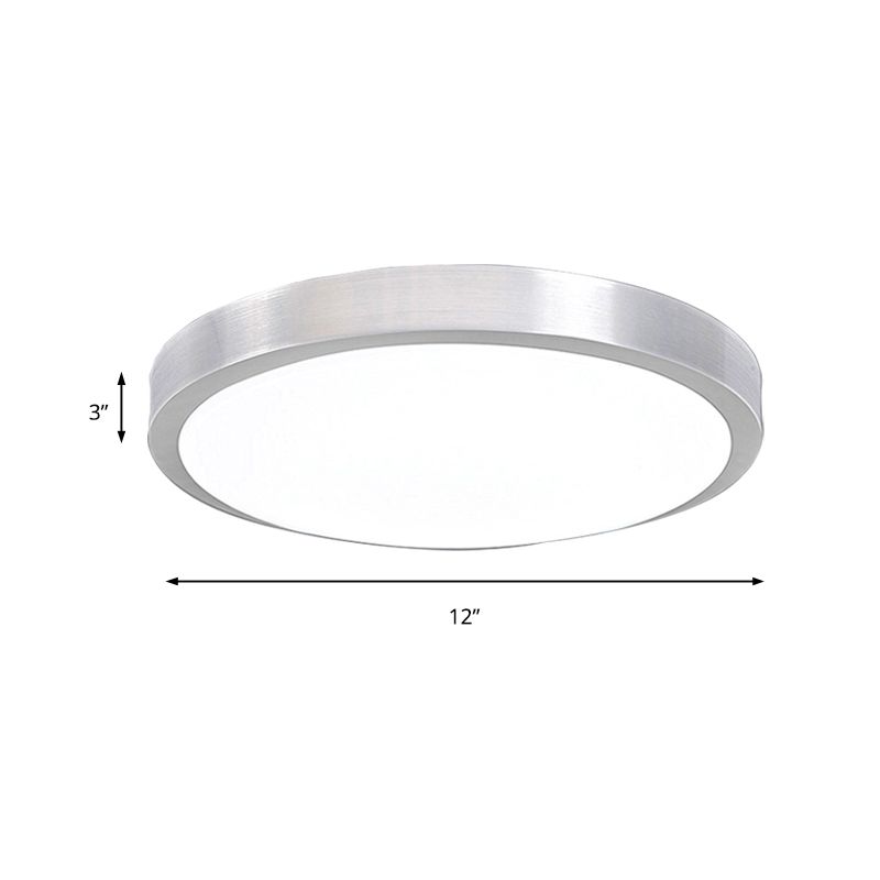 Silver Circular Metal Flush Mount Fixture Simple Style LED Bedroom Ceiling Flush Mount with Acrylic Diffuser, 7.5"/9"/10" Dia