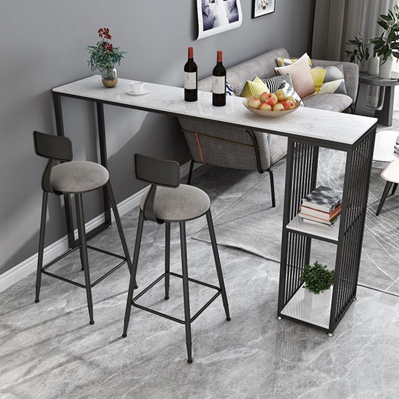 Industrial Marble Metal Pub/Bar Table With 18" Wide Elm Top Counter Wine Table