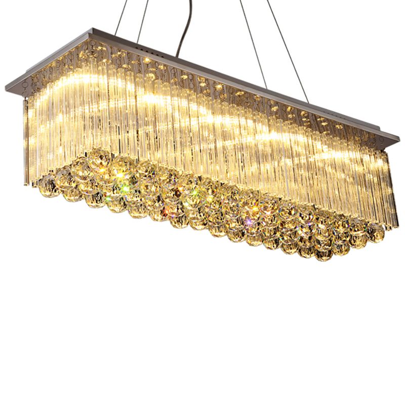 Rectangular Dining Room Island Lighting Luxury Crystal Modern LED Hanging Light in Silver