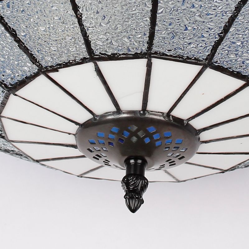 Plafonnier bol en verre teinté Tiffany, 2 lumières, plafonnier en Beige/transparent/bleu pour salle de bain