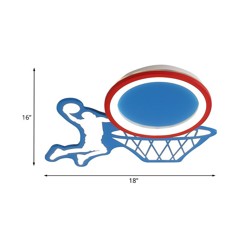 Lámpara LED de techo empotrada para guardería, lámpara empotrada azul para niños con pantalla acrílica de baloncesto, 18 "/22,5" de largo