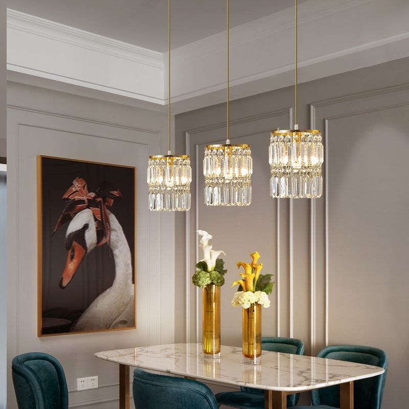 Contemporary Style Cylinder Shape Island Lights Crystal 3 Light Island Lighting in Gold