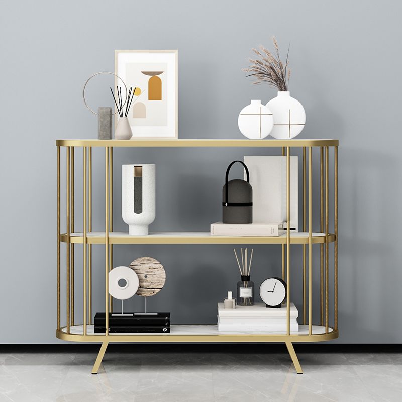 31.5" Tall Glam Accent Table Oval Stone Console Table with Shelves