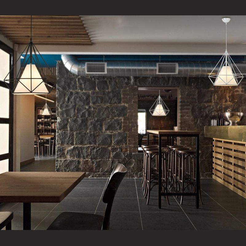 Retro Industrial Diamond Hanging Pendant Lights Metallic Hanging Light Fixture for Living Room