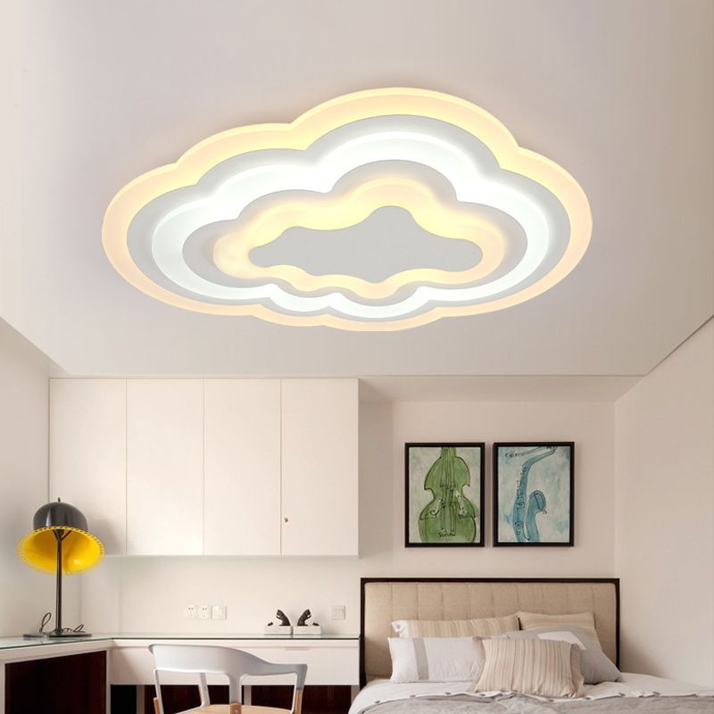 Cartoon Cloud Flush Deckenleuchte Acryl Kinderzimmer LED Unterputzbeleuchtung in warmem/weißem Licht, 19,5"/23,5"/31" Breite