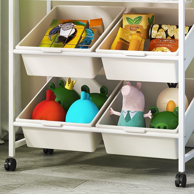 White Bookshelf Contemporary Style Bookcase for Study Room with Casters