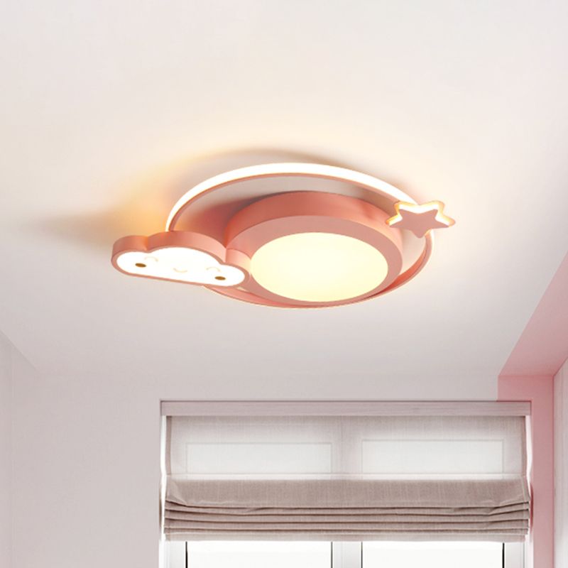 Cartoon Nebula Flush Lighting Acrylic LED Bedroom Ceiling Mount Fixture in Pink, White/Warm Light