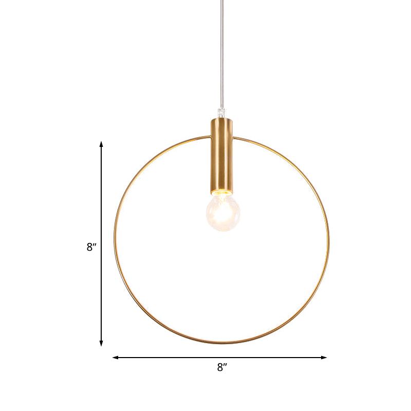 Simple Tube Down Lighting Metallic 1 Light Bedroom Suspension Lamp in Gold with Ring