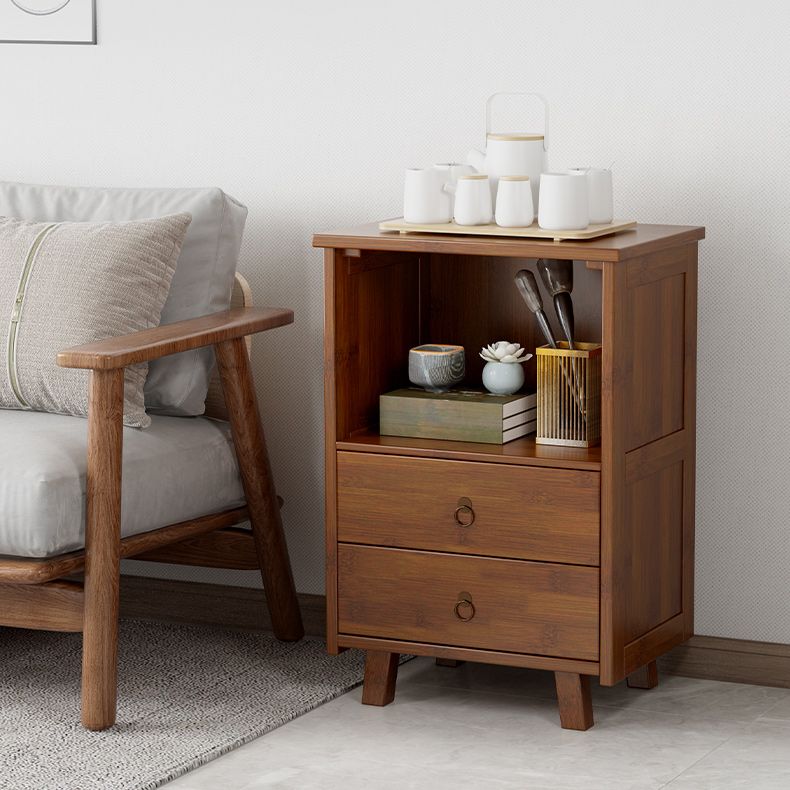 Contemporary Bedroom Wooden Storage Chest Vertical Chest in Brown with Drawers