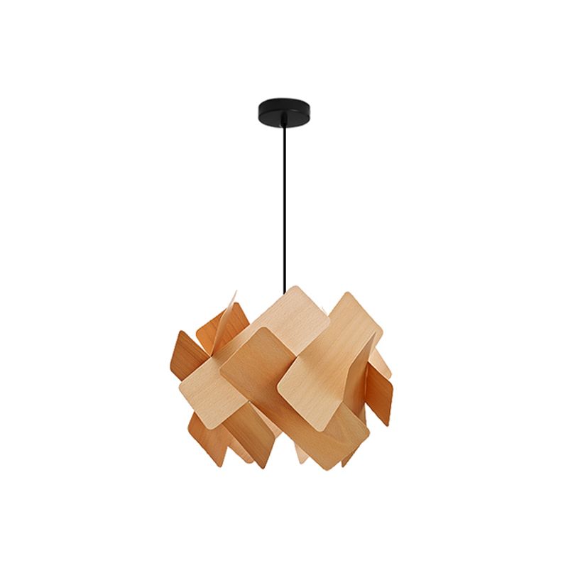 Geometry Shape Hanging Lamp Faux Wood 1 Head Bedroom Suspension Lighting