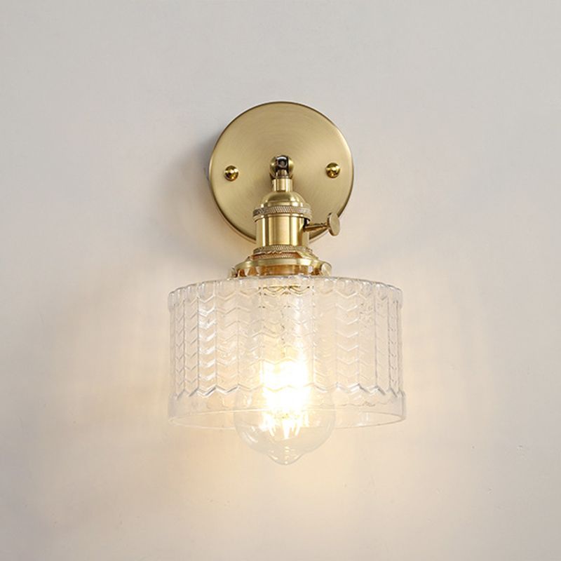 Cylinder Wall Sconce Lighting Simple Style Glass Bedroom Sconce Light Fixture in Gold