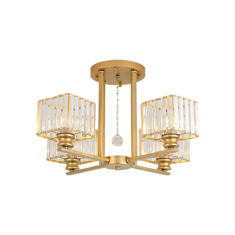 Lámpara empotrada rectangular de cristal prismático, lámpara de techo semiempotrable moderna para sala de estar con 4/6/8 luces, en negro/dorado