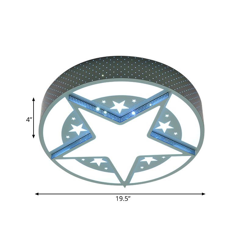 Star Badge Hollowed Out Ceiling Flush Cartoon Acrylic Kids Bedroom LED Flushmount Lighting in Blue