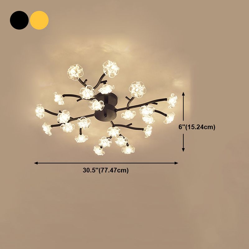 Moderne Metall-Halbblüten-Lampe Mehrköpfe Blumenschlafzimmer Deckenbeleuchtung mit Glasschatten