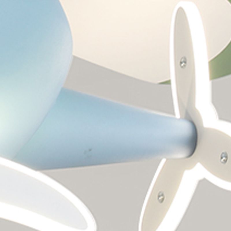 Modern Metal Ceiling Fan Lamp Cartoon Semi Flush Ceiling Light Fixtures with 4 Fan Blade