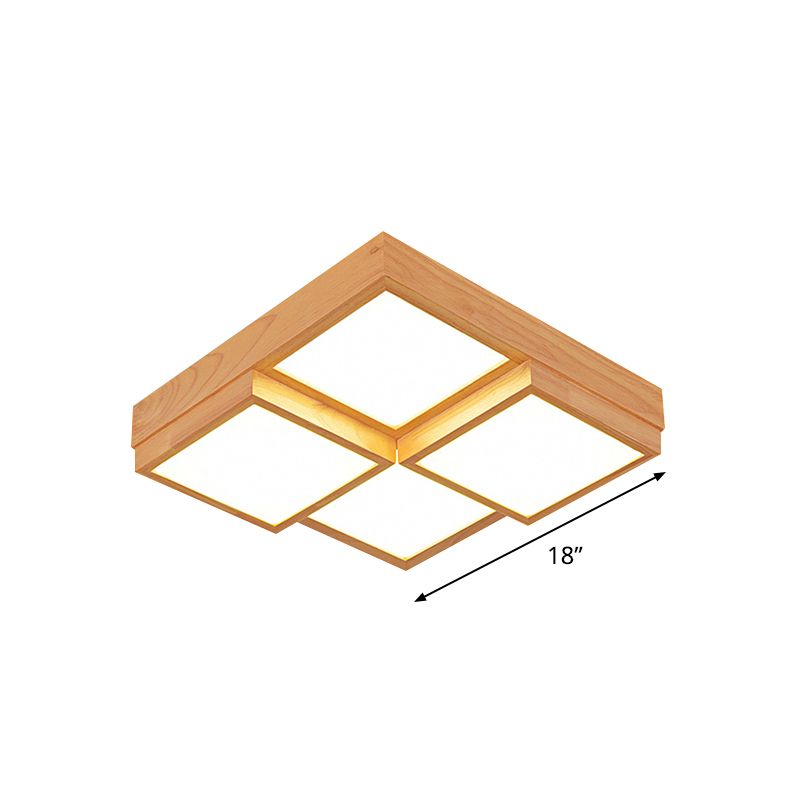 Natuurlijke Houten Vierkante Flush Licht Moderne 4/6/9-Licht Houten LED Plafond Lamp in Warm/Wit/Natuurlijk Licht