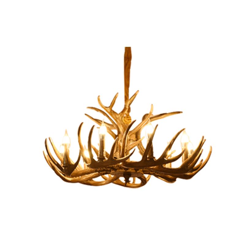 Candelabra Chandelier Pendant Light Traditional Distressed Wood Resin Suspension Pendant Light