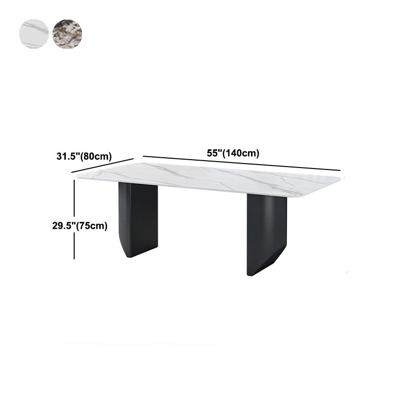 Rectangle Black Base Dining Site Table Modern Stone Double Pedestal Table
