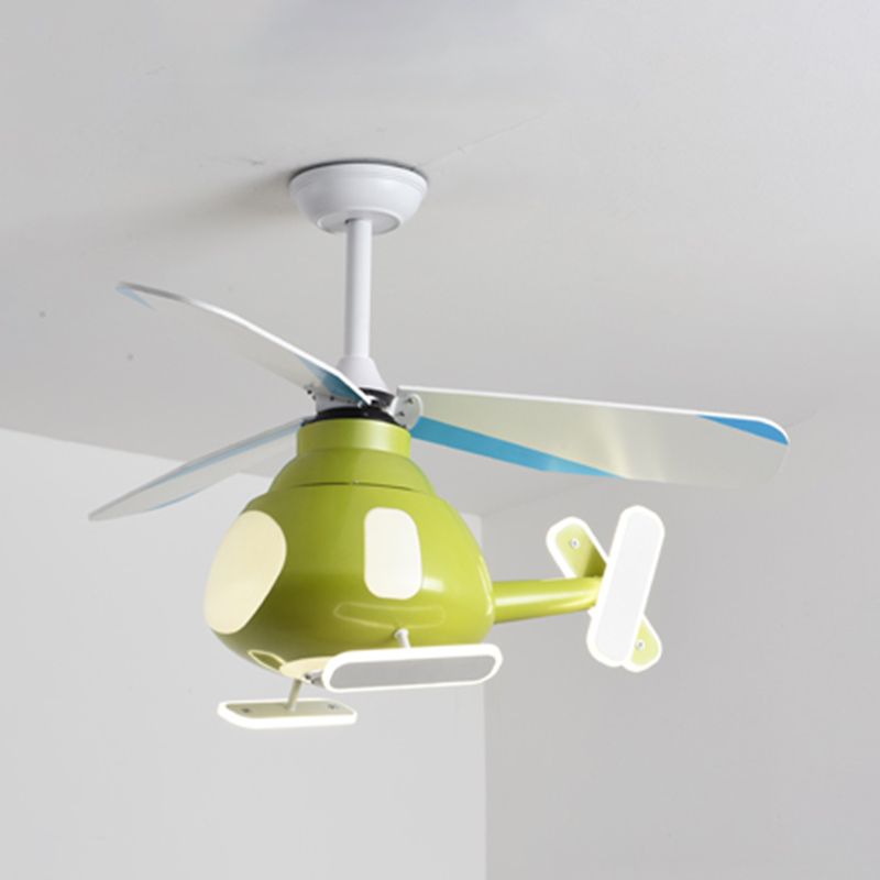 Metal Airplane Shaped Pendant Fan Lamp Cartoon LED Semi Flush Light for Kids Room