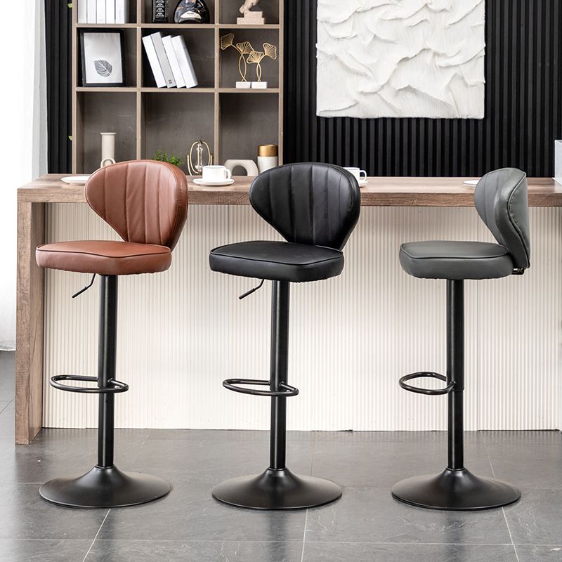 Contemporary Faux Leather Bar Stool Footrest Low Back Adjustable Height Swivel Stool