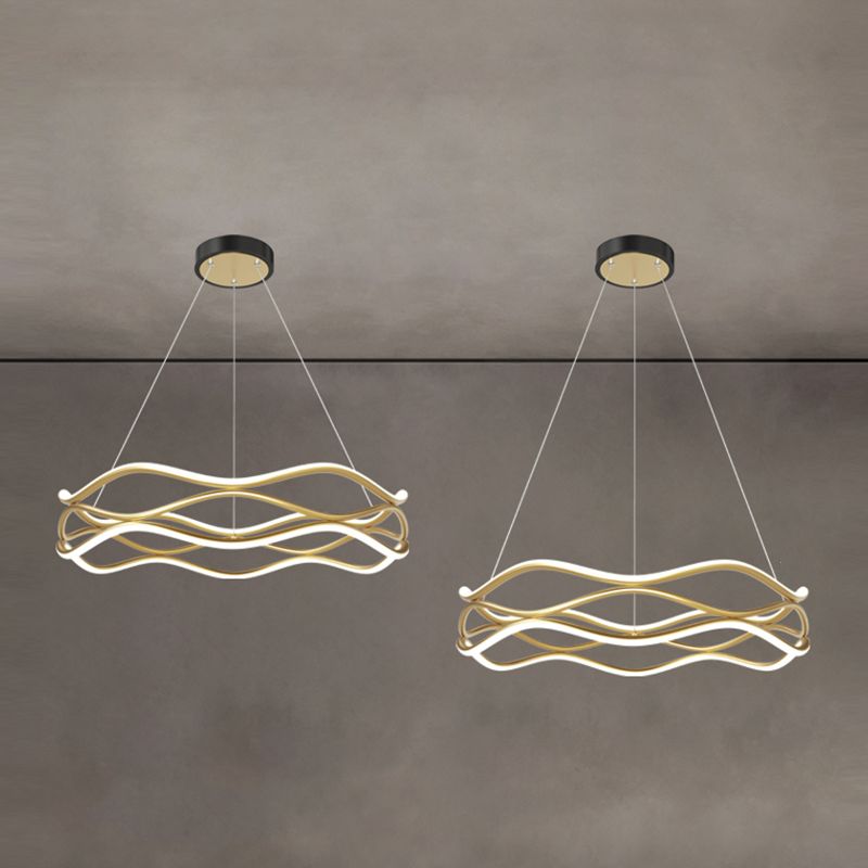 Spiral Shade Metal Chandelier Lights Modern 2- Light Chandelier Lighting Fixtures in Gold