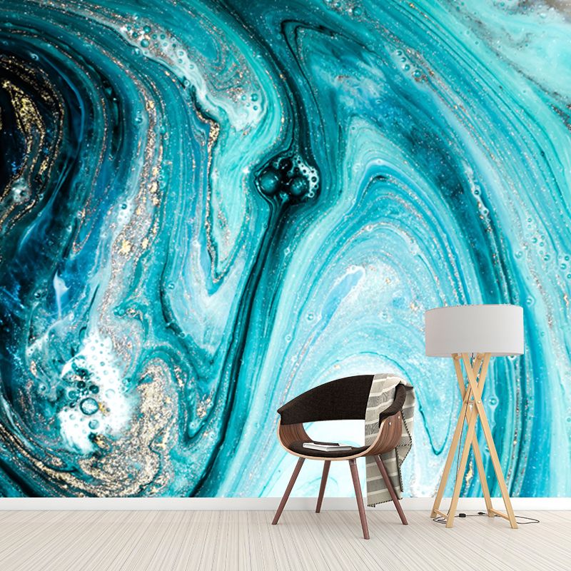 Tropical Whirling Pool Mural in Blue Moisture Resistant Wall Covering for Bedroom
