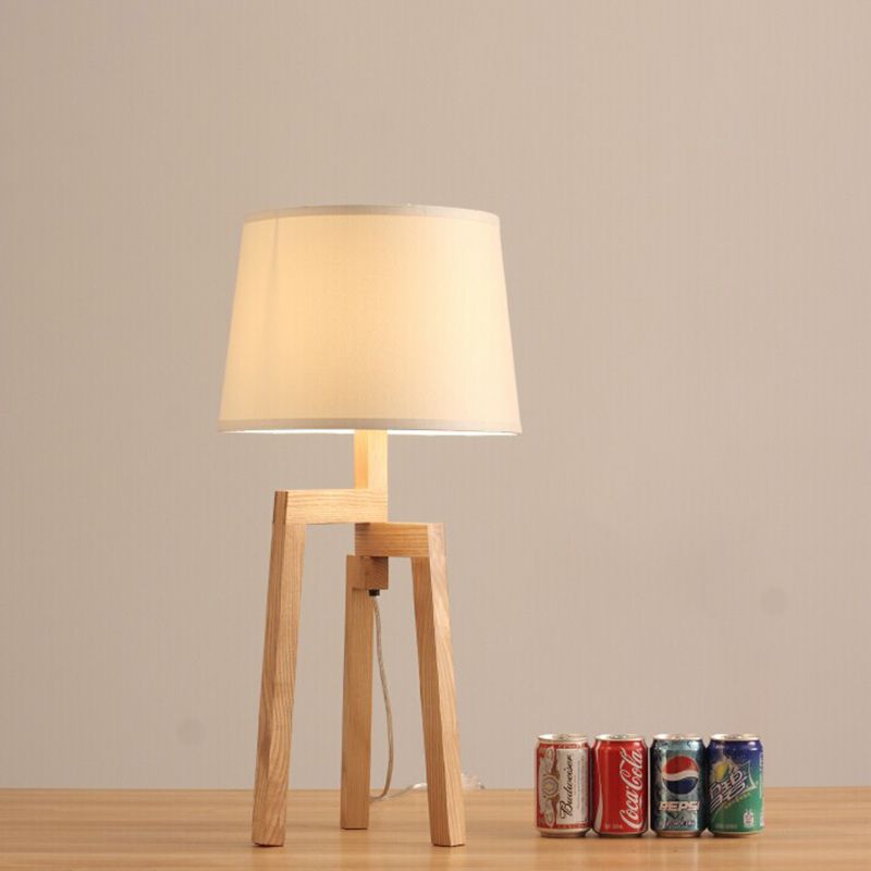 Lampada da comodino in legno con paralume a cono, moderna in tessuto, a 1 lampadina, per soggiorno