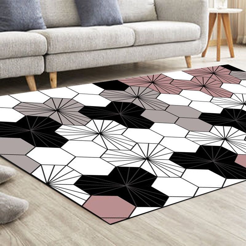 Stylish Pink Modern Rug Geometric Print Polyester Area Carpet Anti-Slip Rug for Home Decor