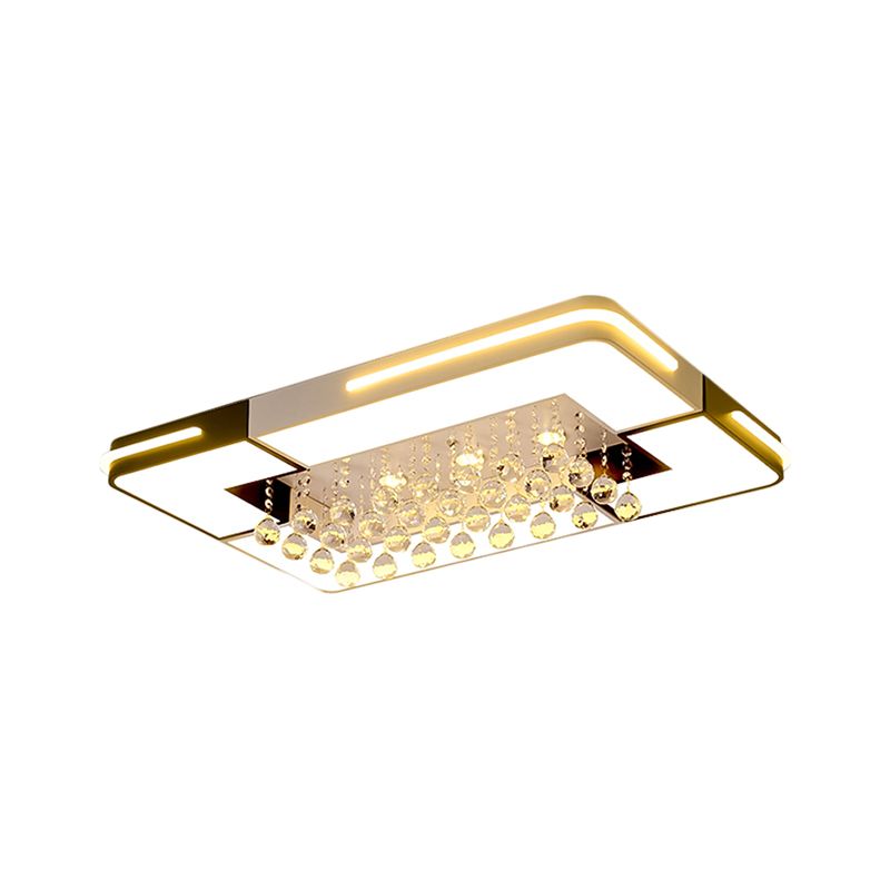 Rectangle LED Ceiling Flush Mount Modern Acrylic Black and White Flushmount with Crystal Ball Deco in White Light