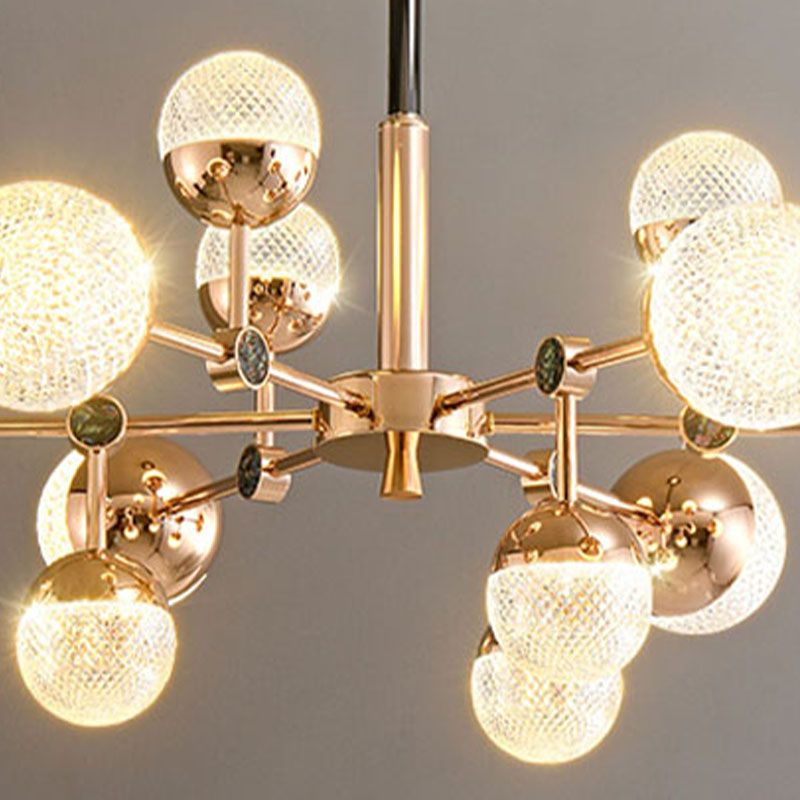 Sputnik Design Salon Kronleuchter klares Acryl -Multi -Lichter postmoderne Deckenleuchte in Gold