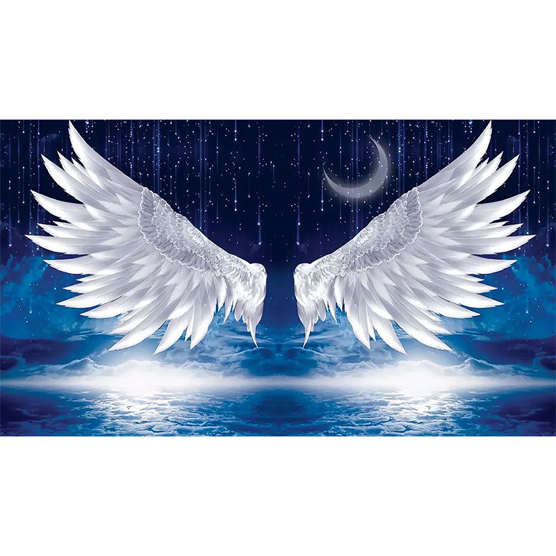 Full Size Wing Mural Wallpaper in White and Blue Non-Woven Fabric Wall Covering for Home Decor, Custom-Made