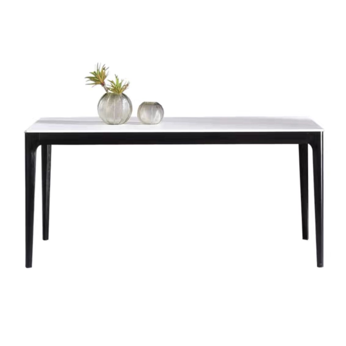 Mesa de comedor de mediados de siglo de rectángulo Tono blanco con piedra sinterizada