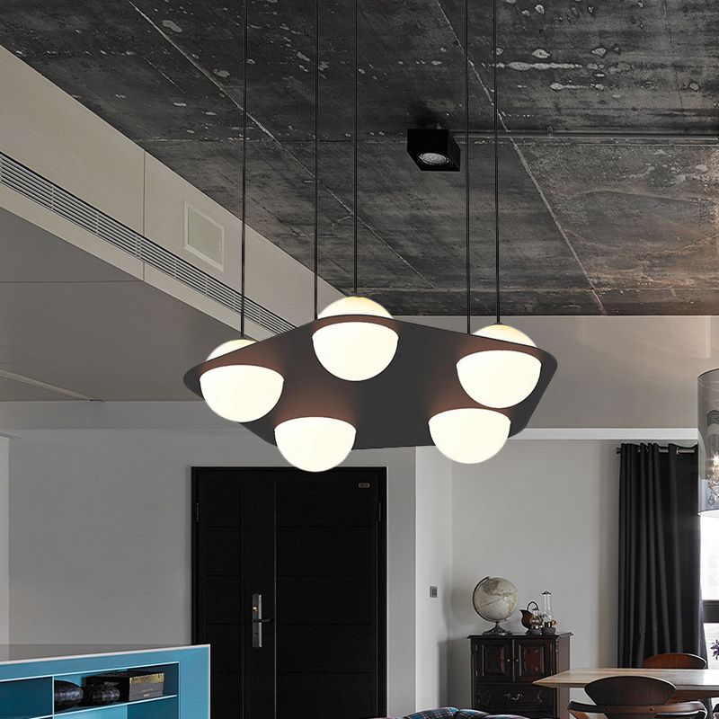 Black Pentagon Multi Pendant Minimalist 5-Head Metallic Ceiling Suspension Light with Ball Opal Glass Shade