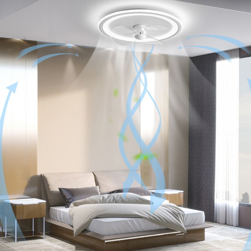 Nordic Style LED Ceiling Fan Metal Round Fan Lighting in White