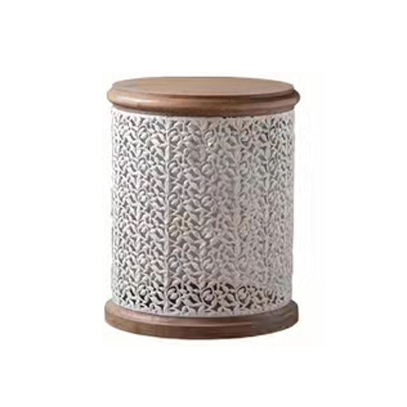 French Country Round Distressed Coffee Table Solid Wood Cocktail Table